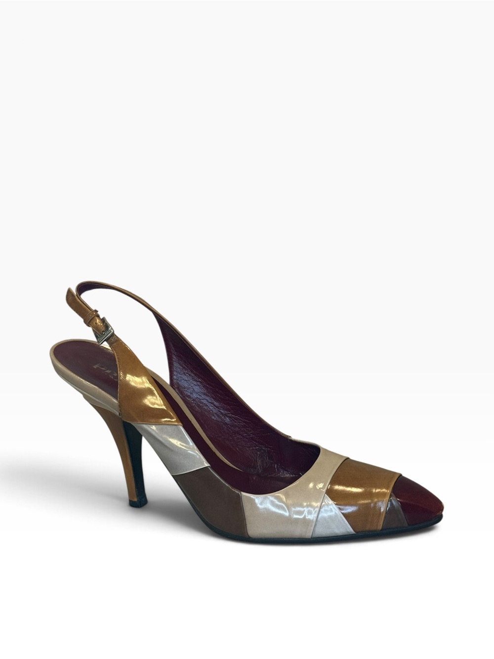 Prada Colorblock Patent Leather Slingback Pointed-Toe Pumps EU 38.5